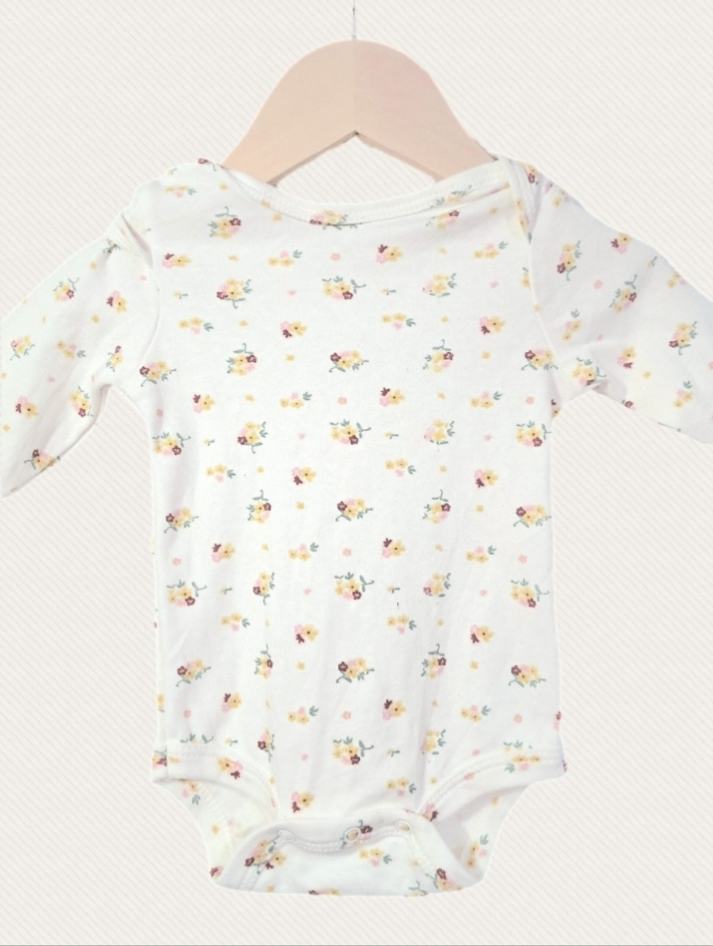 Stitch & Bean Baby Long Sleeve Floral Bodysuit White with Yellow & Pink Flowers
